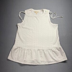 MICHAEL Michael Kors White Eyelet Ruffle feminine Peplum Tank Top Women's Size M